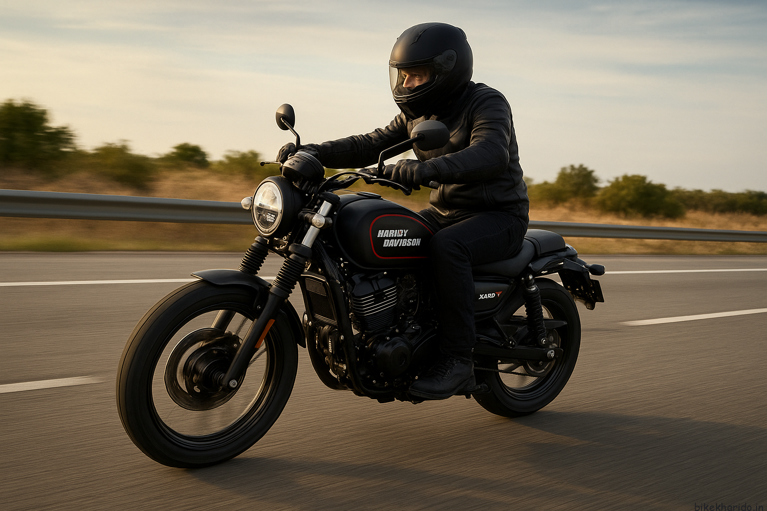 Harley-Davidson X440 T riding on a highway with a rider during sunset