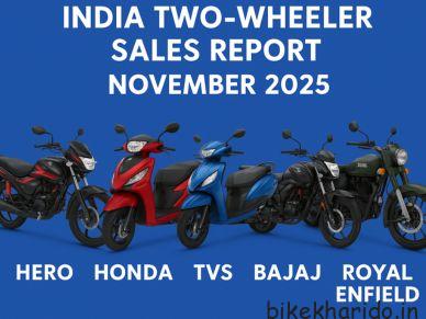 India Two-Wheeler Sales Report November 2025 featuring Hero, Honda, TVS, Bajaj, and Royal Enfield models.